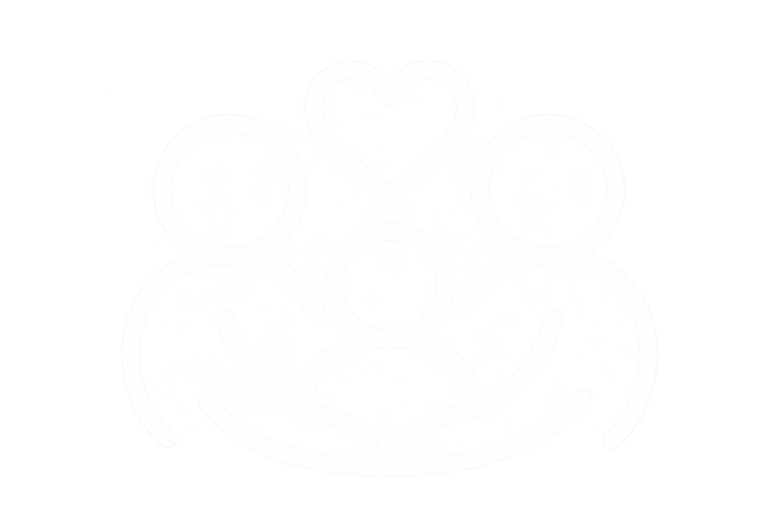 White outline of two adults embracing a child, with a heart above them, representing family and love.